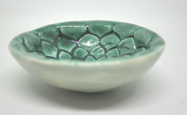 Miniature artist OOAK ceramic bowl textured green