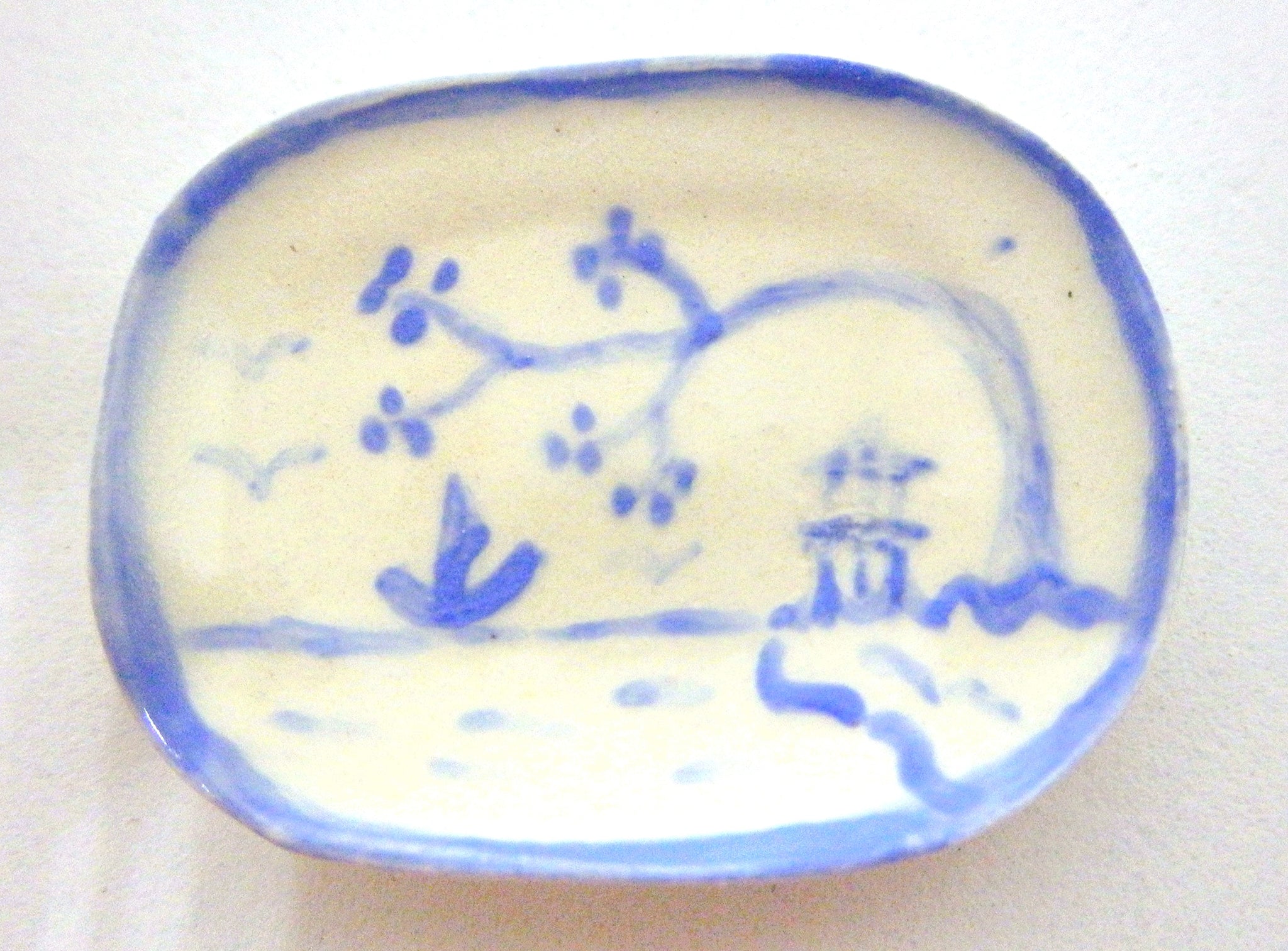 Blue and White Oriental Ceramic oblong plate - sea
