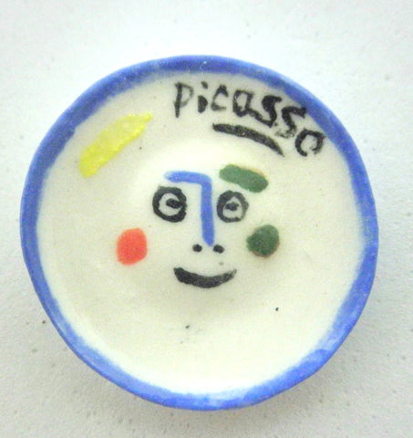 Miniature Picasso inspired small ceramic plate - face with blue border