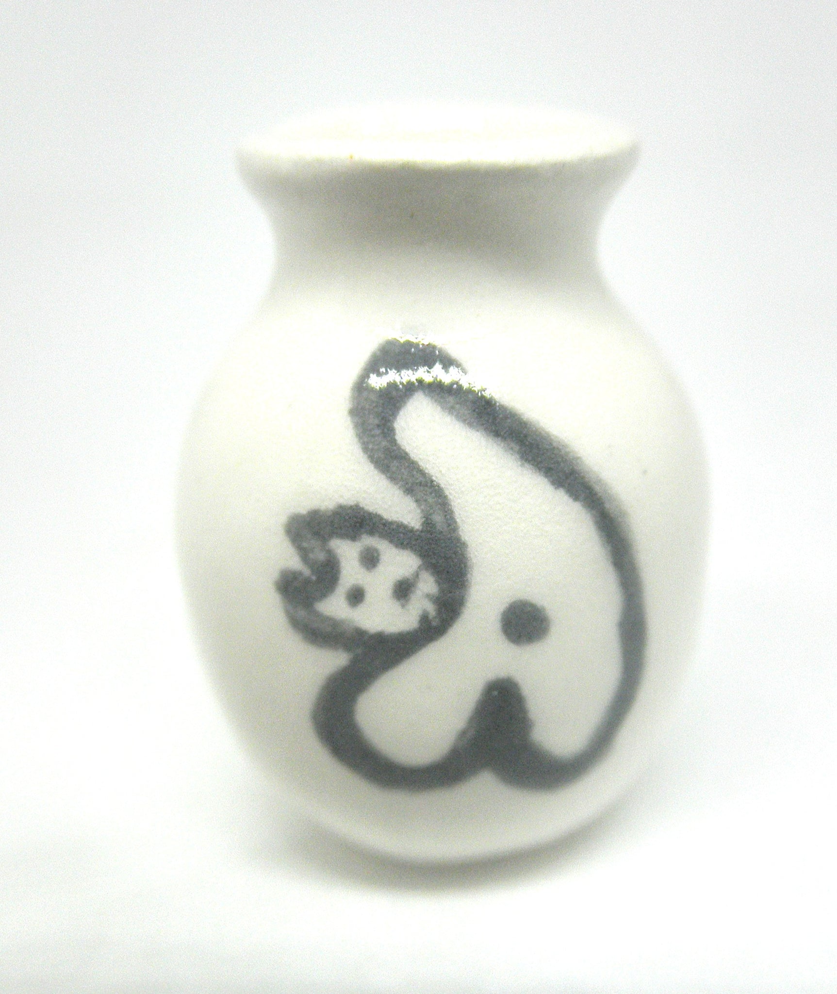Dollhouse Miniature white vase with cat silhouette