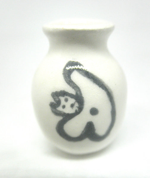 Dollhouse Miniature white vase with cat silhouette