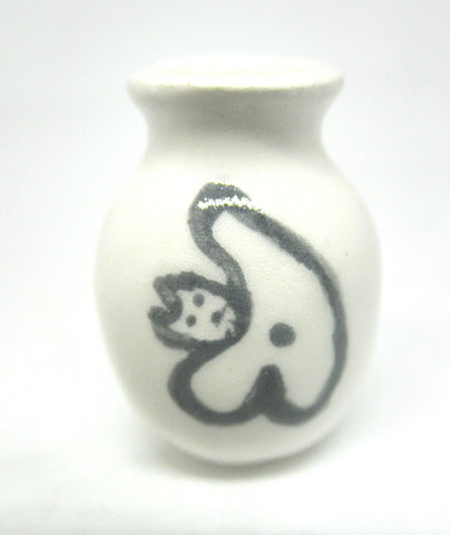 Dollhouse Miniature white vase with cat silhouette