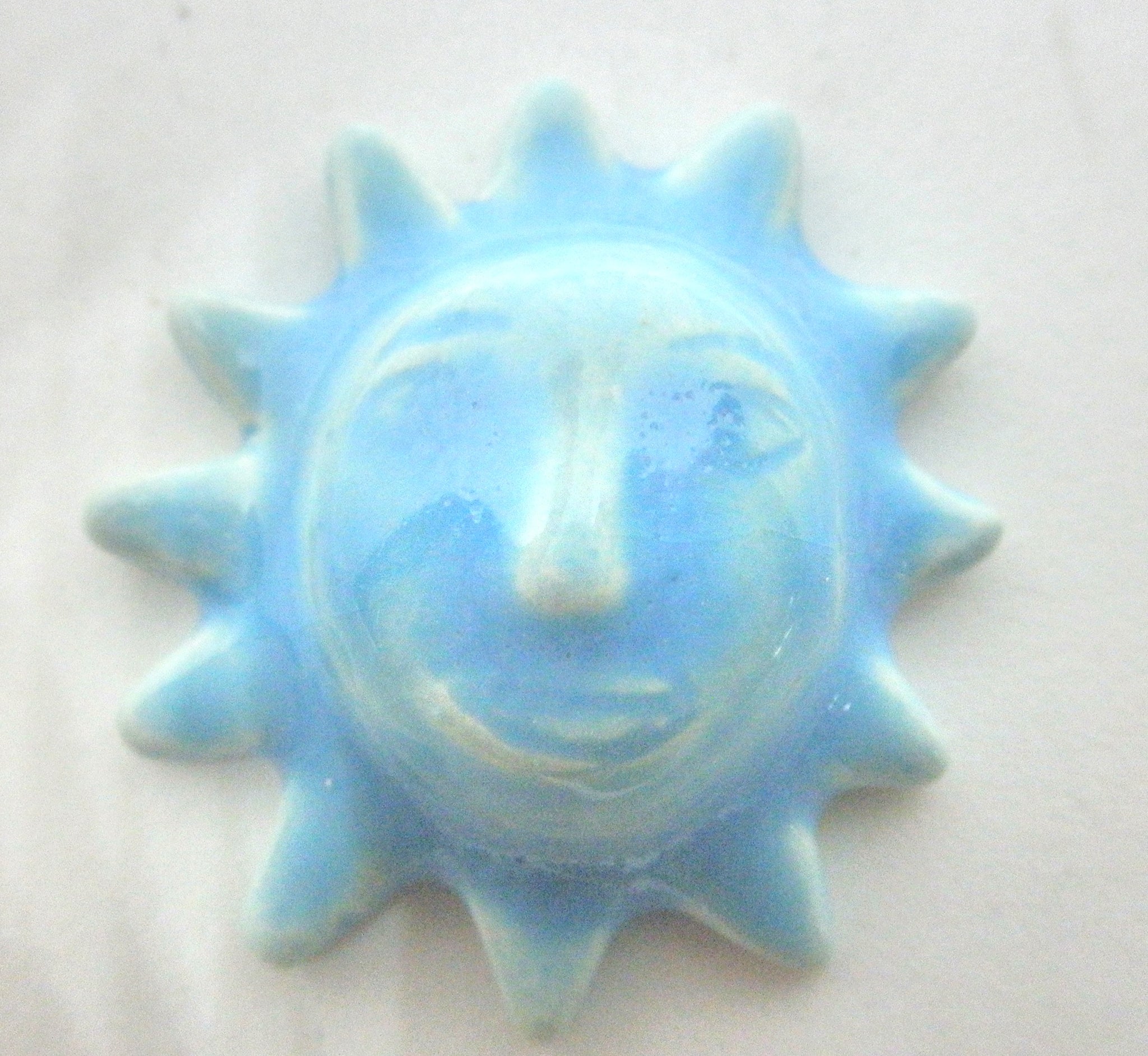 Miniature ceramic Mexican Sun sculpture Light Blue