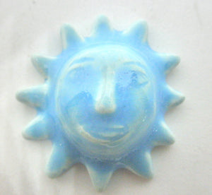 Miniature ceramic Mexican Sun sculpture Light Blue