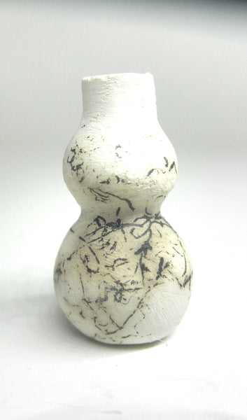 Miniature ceramic small vase with hair decoration - K
