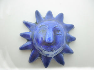 Miniature ceramic Mexican Sun sculpture Blue