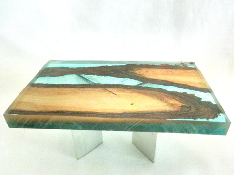 Miniature dining room table resin and wood 1/12th -turquoise