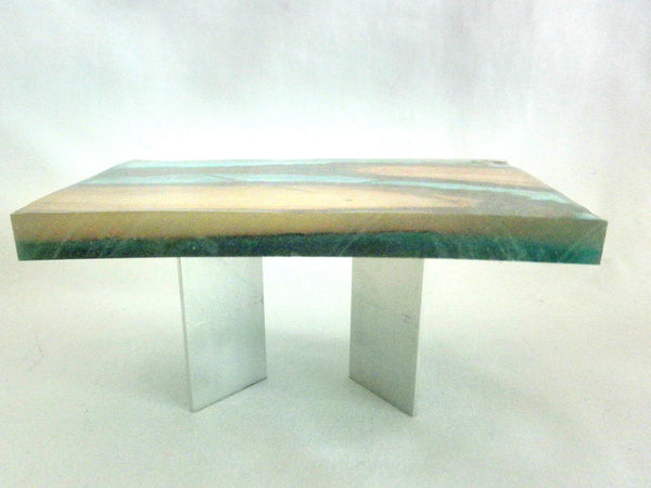 Miniature dining room table resin and wood 1/12th -turquoise
