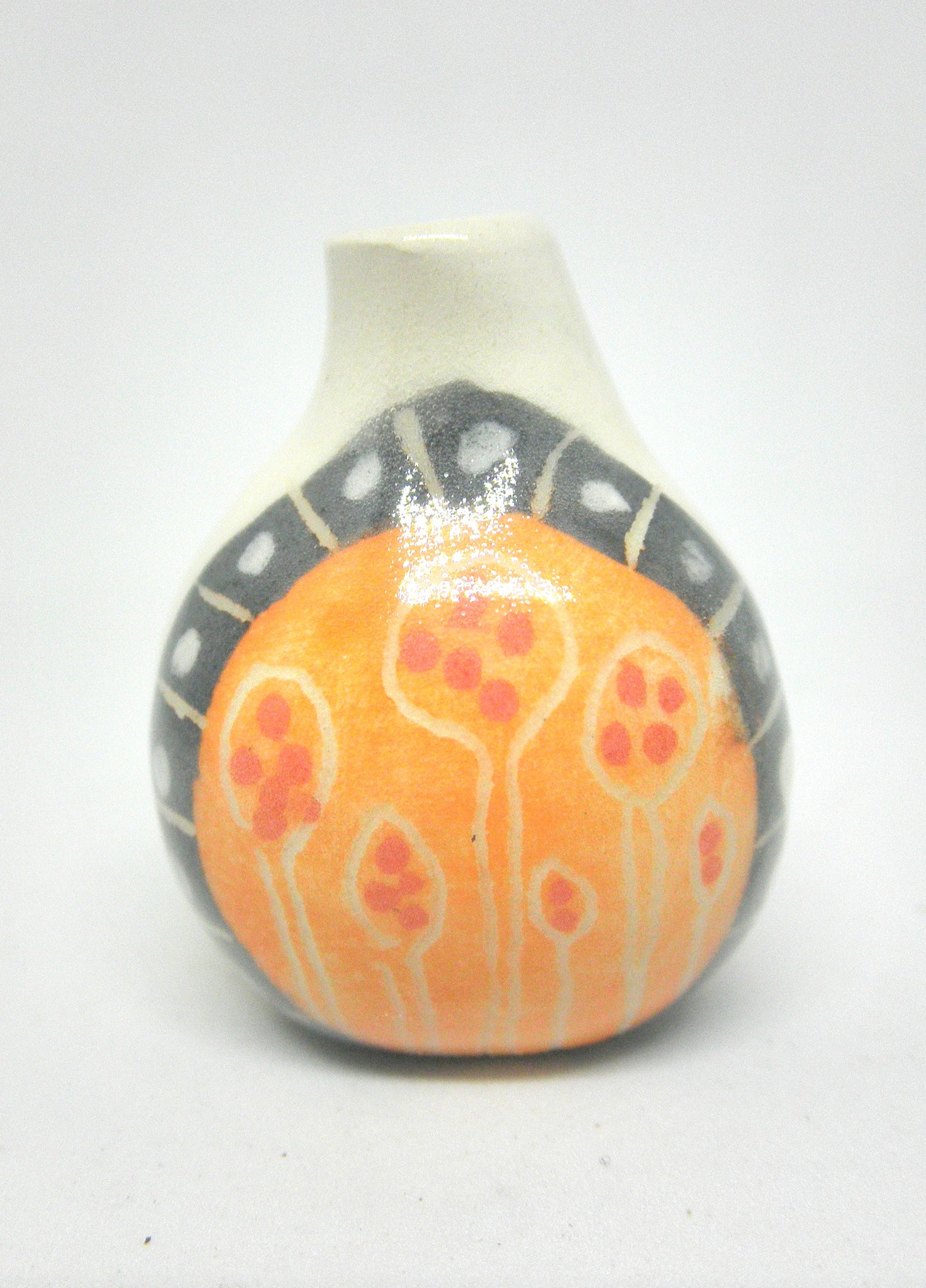 Miniature gourd vase black and orange