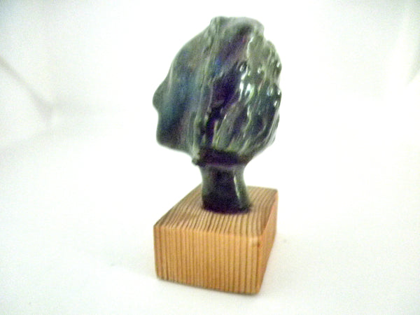 Miniature ceramic collector woman's head sculpture - black