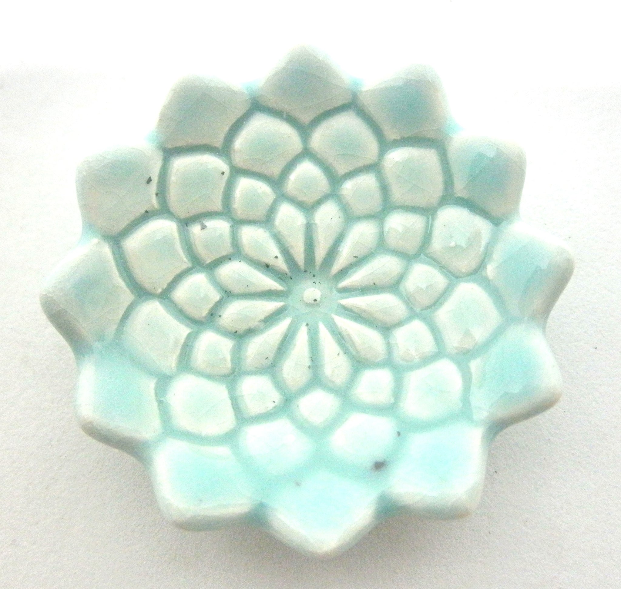 Miniature artist OOAK ceramic bowl textured light green with scalloped edges