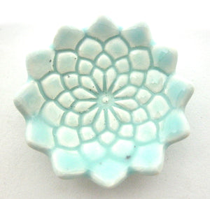 Miniature artist OOAK ceramic bowl textured light green with scalloped edges