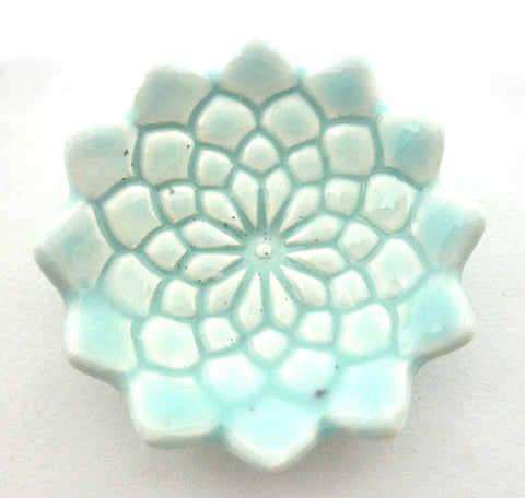 Miniature artist OOAK ceramic bowl textured light green with scalloped edges