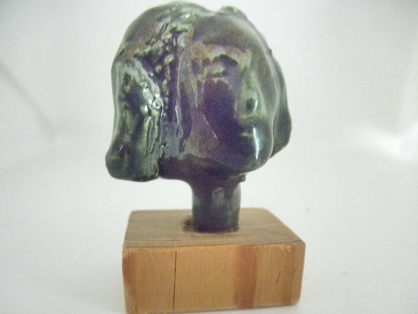 Miniature ceramic collector woman's head sculpture - black