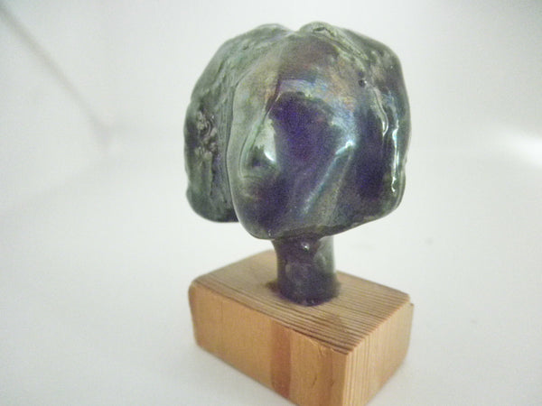 Miniature ceramic collector woman's head sculpture - black