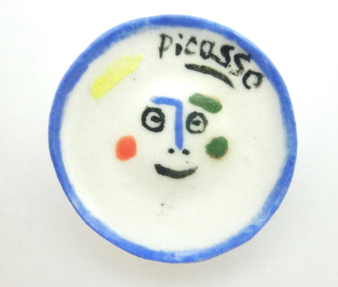 Miniature Picasso inspired small ceramic plate - face with blue border