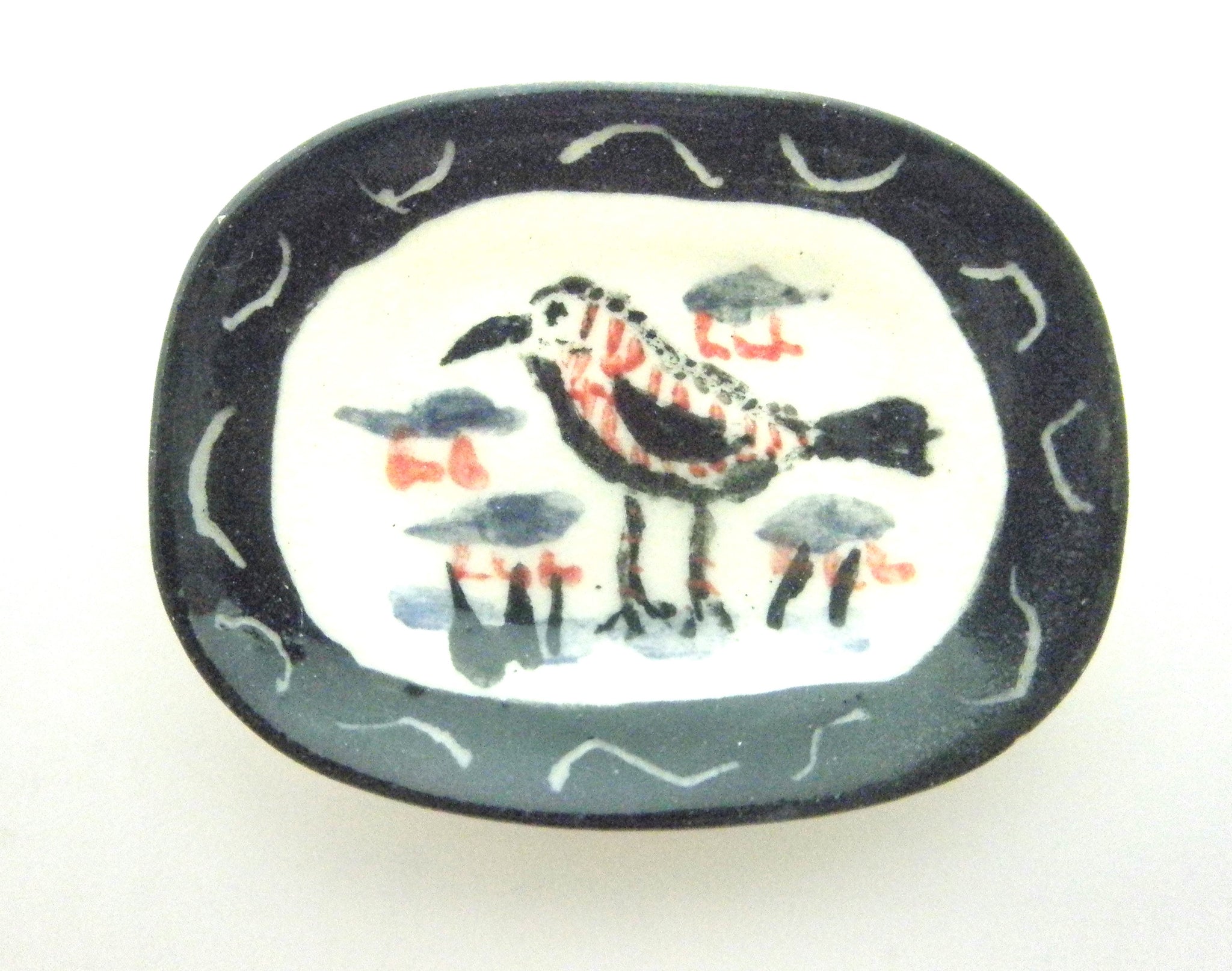 Miniature Picasso inspired ceramic plate -  bird with black border