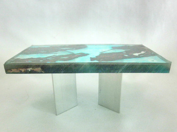 Miniature dining room table resin and wood 1/12th - turquoise