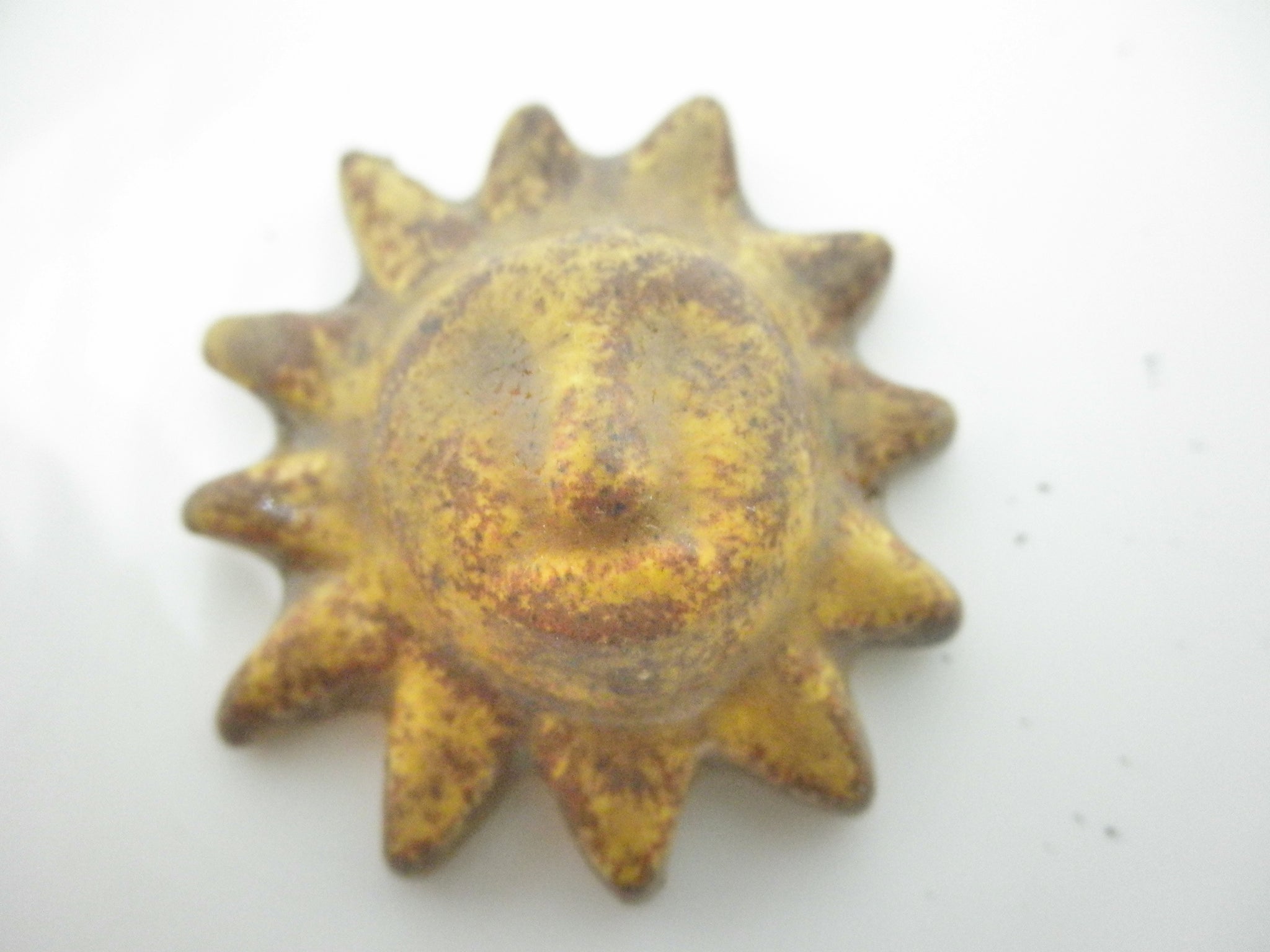 Miniature ceramic Mexican Sun sculpture Brown