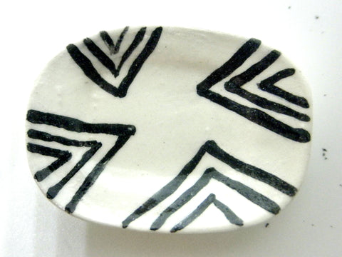 Miniature ceramic oblong serving dish - black and white