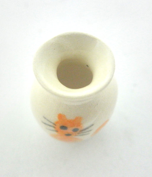 Dollhouse Miniature white vase with sitting ginger cat