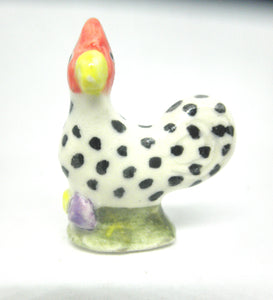 Miniature Ceramic Majolica Rooster black and white