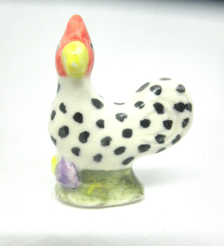 Miniature Ceramic Majolica Rooster black and white