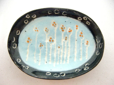 Miniature teal and black oval dish
