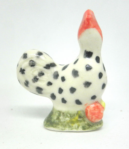 Miniature Ceramic Majolica Rooster black and white