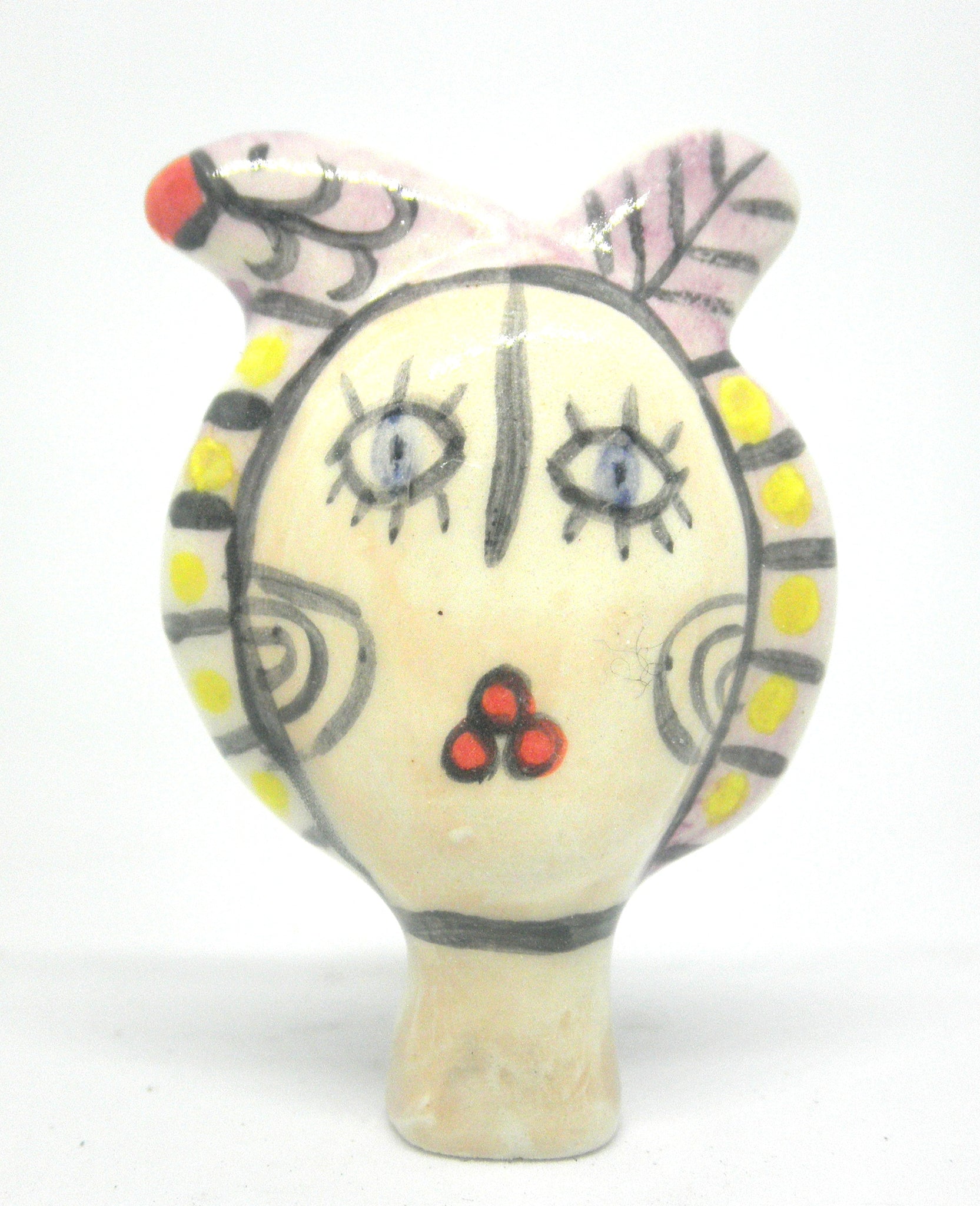 Miniature ceramic sculpture - Bird lady purple