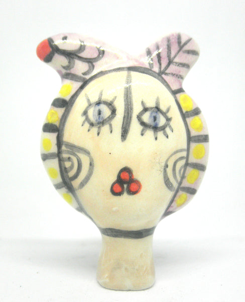 Miniature ceramic sculpture - Bird lady purple