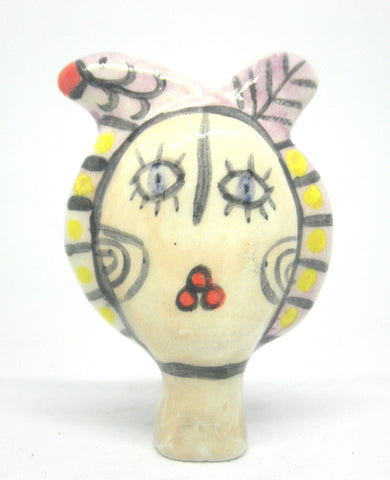 Miniature ceramic sculpture - Bird lady purple