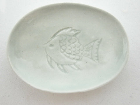 Miniature oval carved fish serving dish