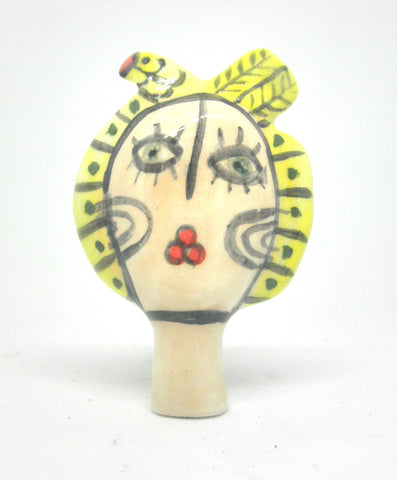 Miniature ceramic sculpture - Bird lady yellow