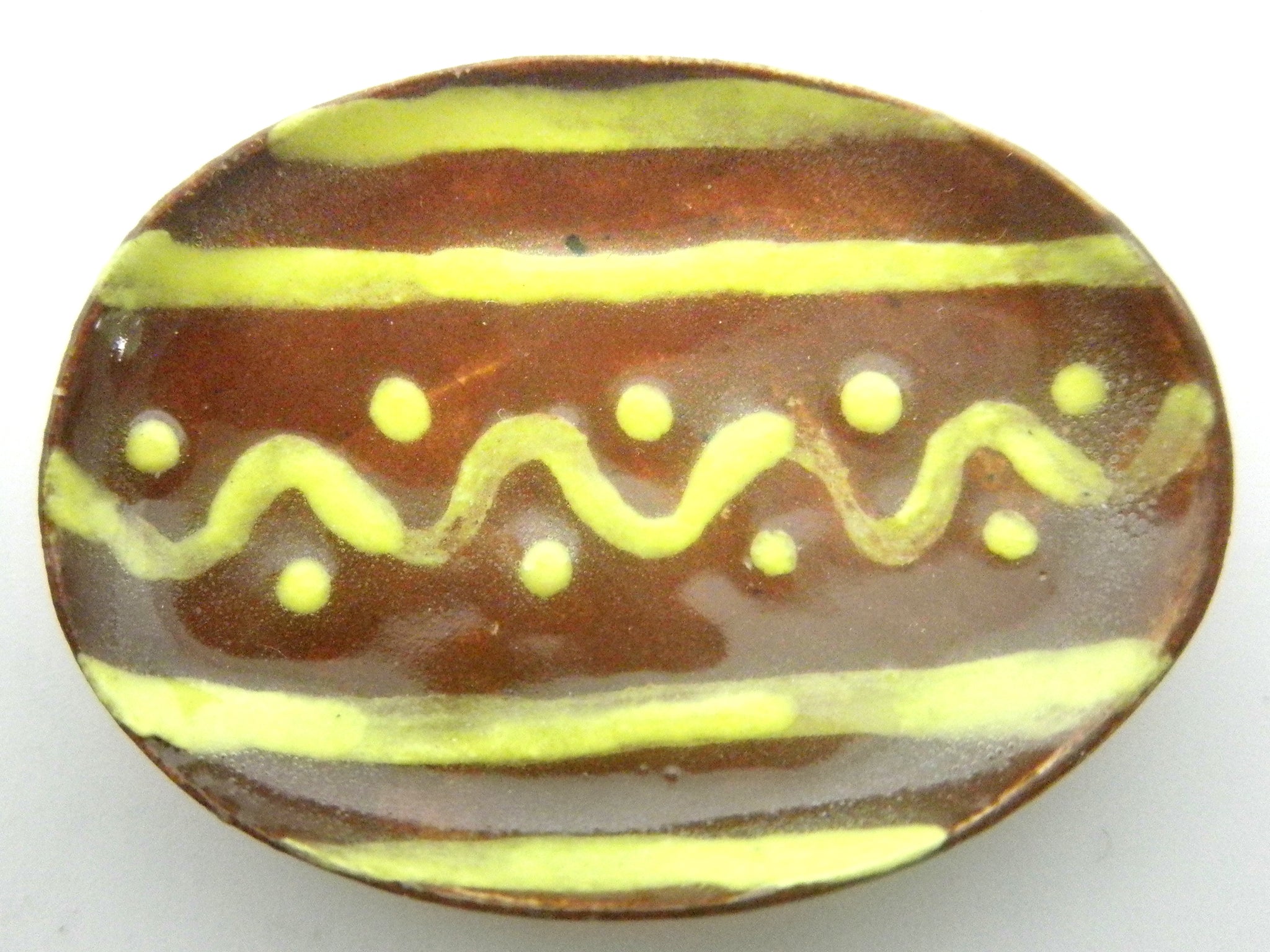 Miniature Pennsylvania slipware oblong dish - central wave dots