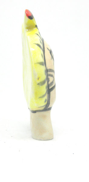 Miniature ceramic sculpture - Bird lady yellow