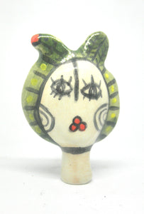 Miniature ceramic sculpture - Bird lady green
