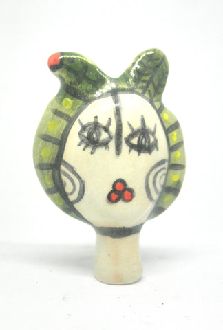 Miniature ceramic sculpture - Bird lady green