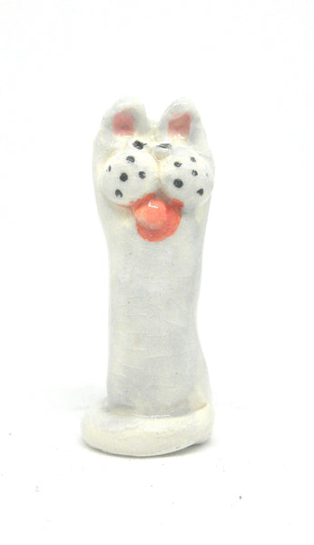 Miniature whimsical ceramic cat sculpture - grey