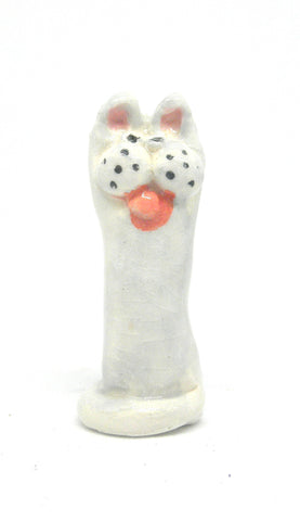 Miniature whimsical ceramic cat sculpture - grey