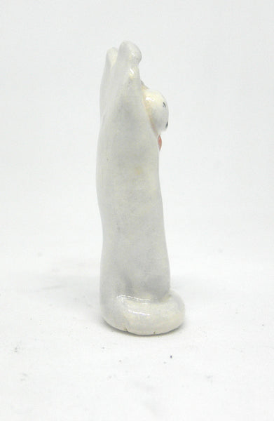 Miniature whimsical ceramic cat sculpture - grey