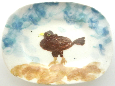 Miniature Picasso inspired ceramic plate -  brown bird
