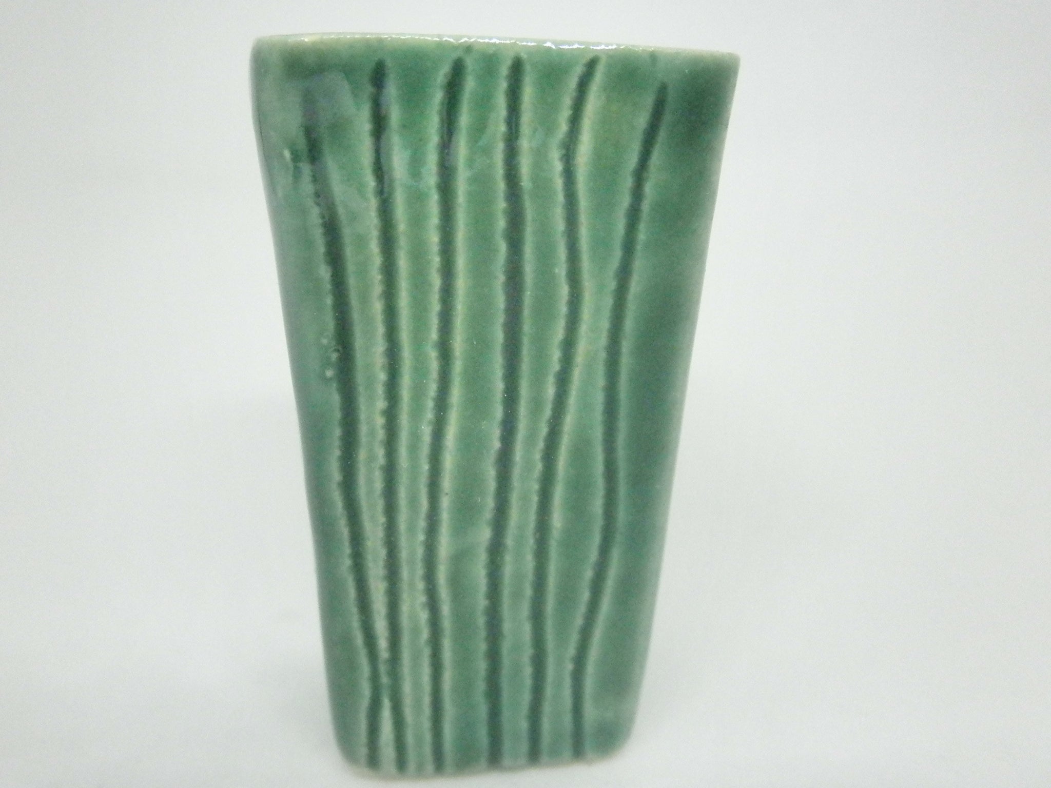 Miniature modern tall planter - stripes green