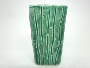 Miniature modern tall planter - striped emerald