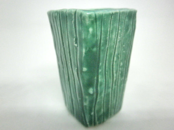 Miniature modern tall planter - striped emerald