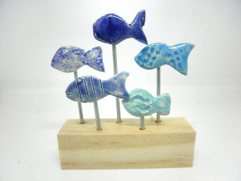 Miniature beach decor fish sculpture blue