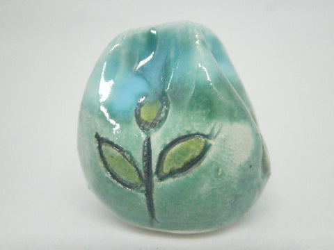 Dollhouse Miniature carved green and turquoise vase