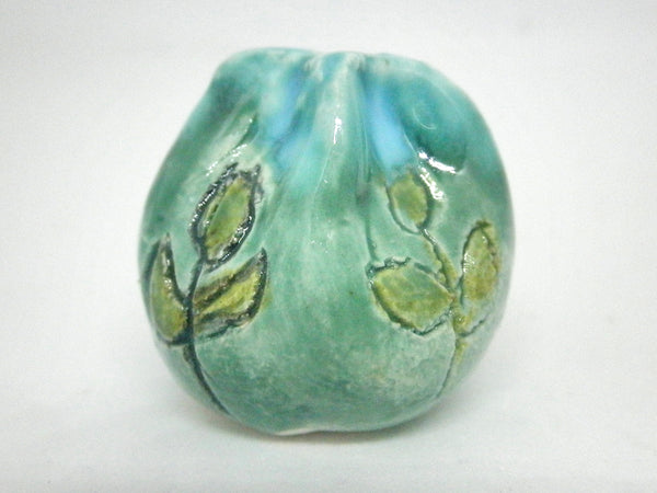 Dollhouse Miniature carved green and turquoise vase