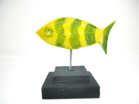 Miniature beach decor yellow and green fish sculpture