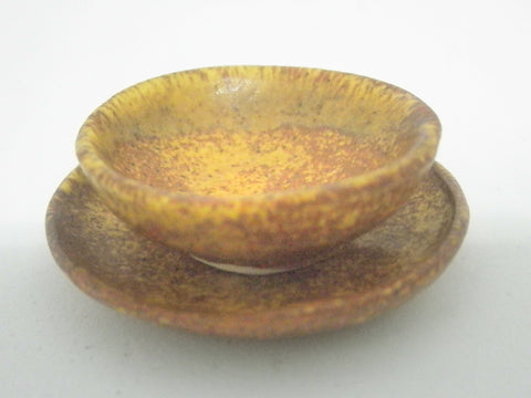 Miniature ceramic rustic stone like bowl and plate